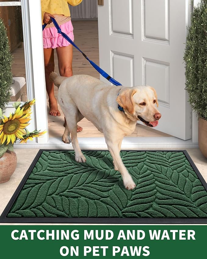 Yimobra Front Door Mat Outdoor Indoor, 36x24 All-Season Waterproof Welcome Mat, All-Weather Outside Entrance Mat, Non-Slip Patio Porch Doormat, Low Profile, Fade Resistant, Green