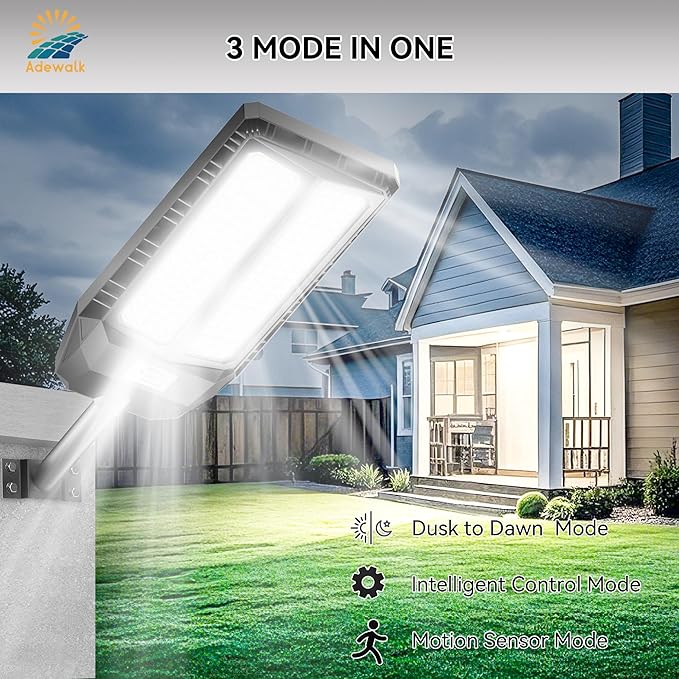 6000W Solar Street Lights Outdoor, 7000K Solar Light Outdoor LED Street Light Dusk to Dawn, LED Wide Angle Lamp with Motion Sensor and Remote Control, for Parking Lot, Yard