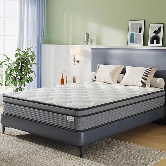 Queen Mattress 10 Inch, Hybrid Mattress Plush in a Box, Individual Pocket Spring Queen Size Bed with Breathable Memory Foam, Pressure Relief, Medium Firm Back Support for Adults