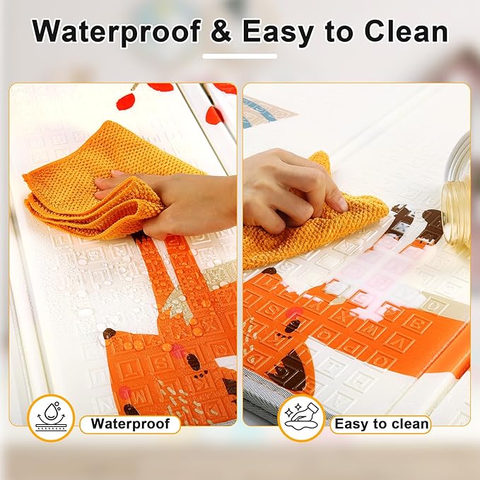 Foldable Baby Play Mat,47" x 47" Baby Playmat for Playpen,0.4 inch Thick Waterproof Anti-Slip Reversible Play Mat for Infant Crawling Baby for 50x50 Playpen