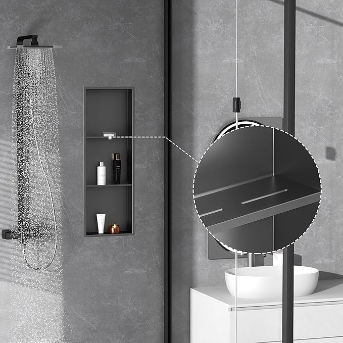 Stainless Steel Shower Niche 12" X 36", Three-Tier Shelf for Bathroom Storage, No Tile Needed Recessed Wall Niche, Gun Metal
