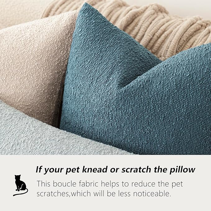 Foindtower Set of 2, Decorative Textured Boucle Throw Pillow Covers Accent Solid Pillow Cases Neutral Cozy Couch Cushion Case for Chair Sofa Bedroom Living Room Home Decor 24x24 Inch Misty Blue