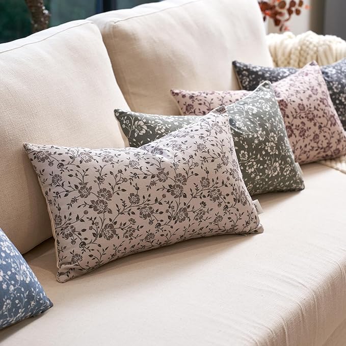 Alerfa Set of 2 Floral Lumbar Pillow Covers 12x20, Vintage Block Print Throw Pillow Covers Decorative Farmhouse Accent Couch Pillows for Living Room Bedroom, Pompeii Red