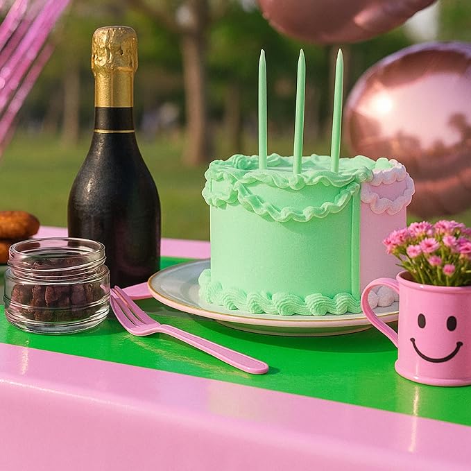 8Pcs 2in1 Witch Birthday Party Decorations Tablecloth, 54" x 108" Pink and Green Kitchen Table Cloth Disposable Rectangle Plastic Table Cover for Kids Baby Shower Wedding Party Supplies