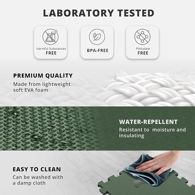 bemaxx Gym Mats Set - 18 pcs EVA Interlocking Foam Floor Tiles (12.6"x12.6"x0.4") 18sqft Protective Gym Flooring Sports Home Workout Exercise Mats Puzzle Garage Fitness Play-Room Garage Pool Treadmill