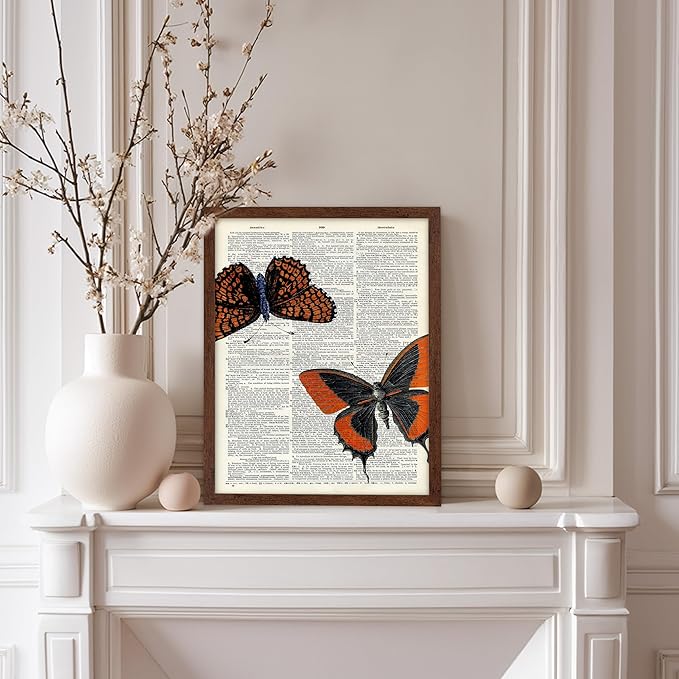 Poster Master Dictionary Art Poster - Butterflies Print - Moth Art - Butterfly Art - Insect Art - Gift for Men, Women & Animal Lover - Chic Decor for Living Room or Bedroom, 8x10 Brown Framed
