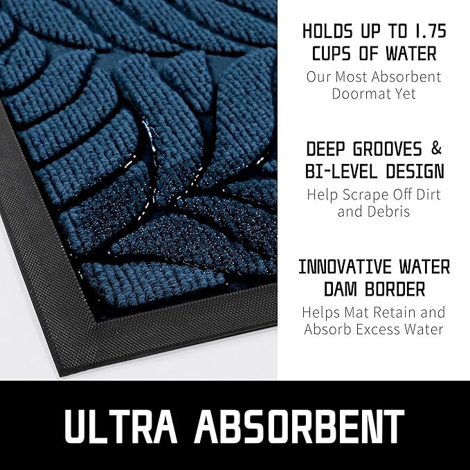 Yimobra Front Door Mat Outdoor Indoor, 47x24 All-Season Waterproof Welcome Mat, All-Weather Outside Entrance Mat, Non-Slip Patio Porch Doormat, Low Profile, Fade Resistant, Blue