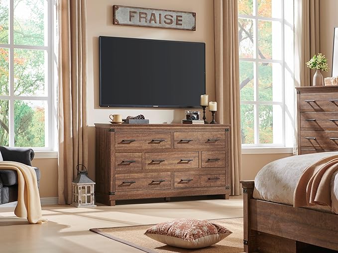RedLemon Farmhouse 7 Drawer Dresser for Bedroom - Wood Large Dressers & Chests of Drawers for Closet with Storage for Bedroom, Living Room, Reclaimed Barnwood Color