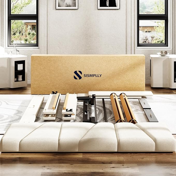 Queen Size Platform Bed Frame with Upholstered Headboard, Wooden Slats Support, Noise Free, No Box Spring Needed, Easy Assembly, Beige, Velvet