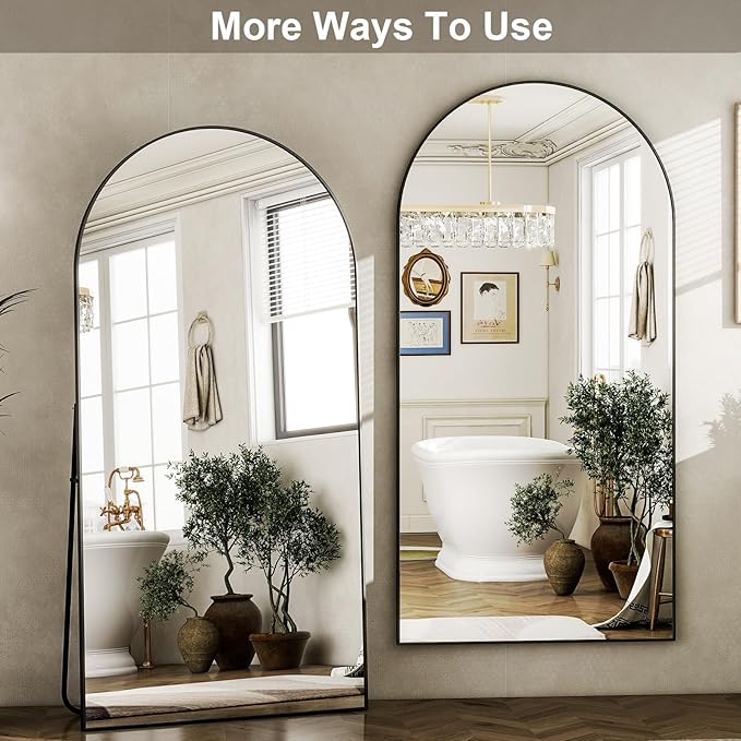 HARRITPURE 80"x40"Full Length Mirror - Arch Floor Mirrors with Aluminum Alloy Frame Free-Standing Wall Mounted or Leaning Large Bedroom Dressing Mirror,Black