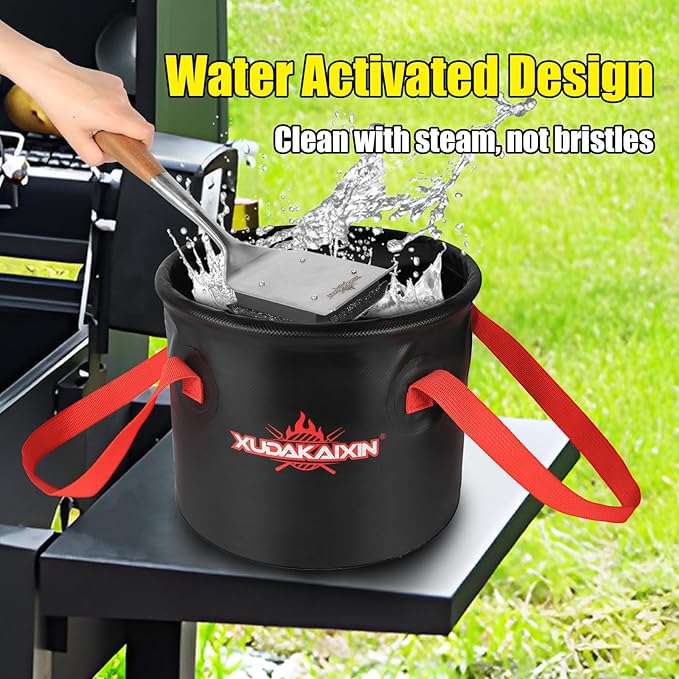 Grill Brush Collapsible Water Bucket for Grill Cleaning, Camping,and Outdoor Activities (Only Water Bucket No Grill Brush)