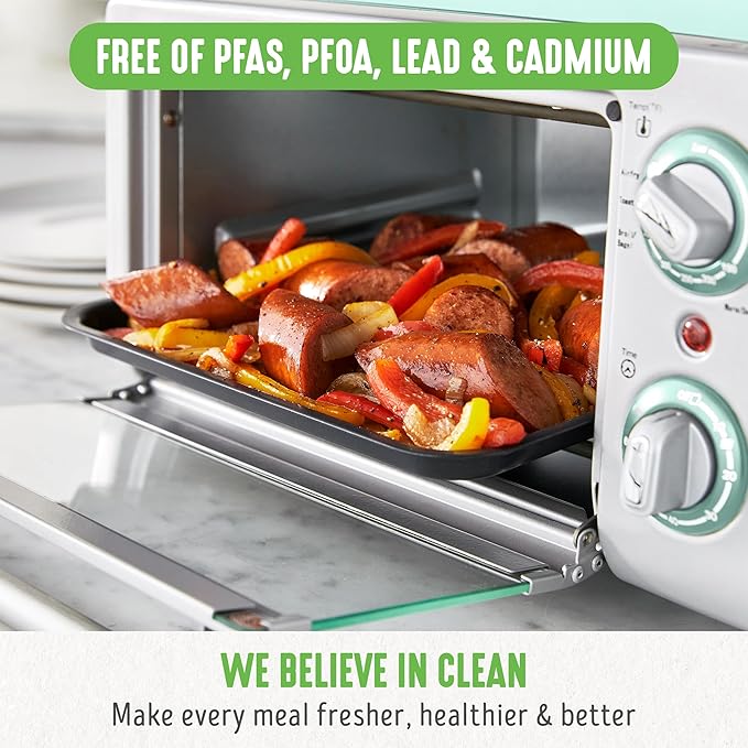 GreenLife Countertop Toaster Oven Air Fryer Stainless Steel, Healthy Ceramic Nonstick, PFAS and PFOA-Free, Tray & Basket, Bake, Broil, Reheat, Adjustable Temp & Time Control, Auto Shutoff, Turquoise