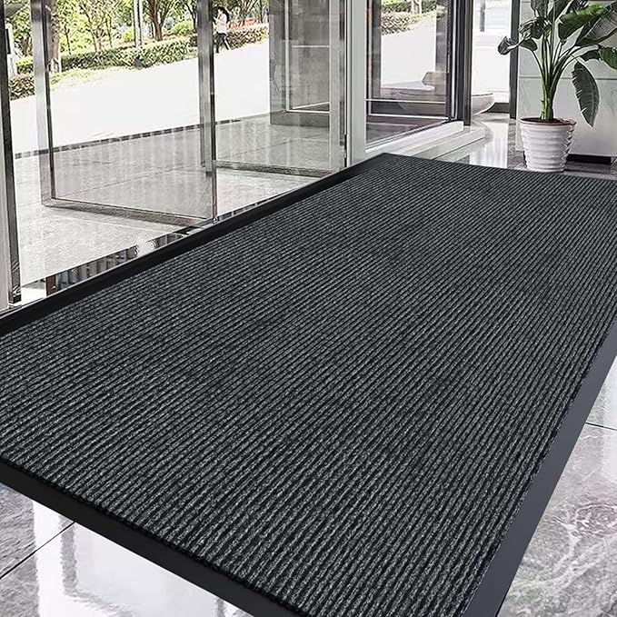 Outdoor Entry Rubber Rug, 6'x4' Commercial Heavy Duty Rubber Large Exterior Door Mat, Industrial Non-Slip Waterproof Welcome Floor Mats for Garage, Kitchen, Patio, Charcoal Grey 72" x 48"