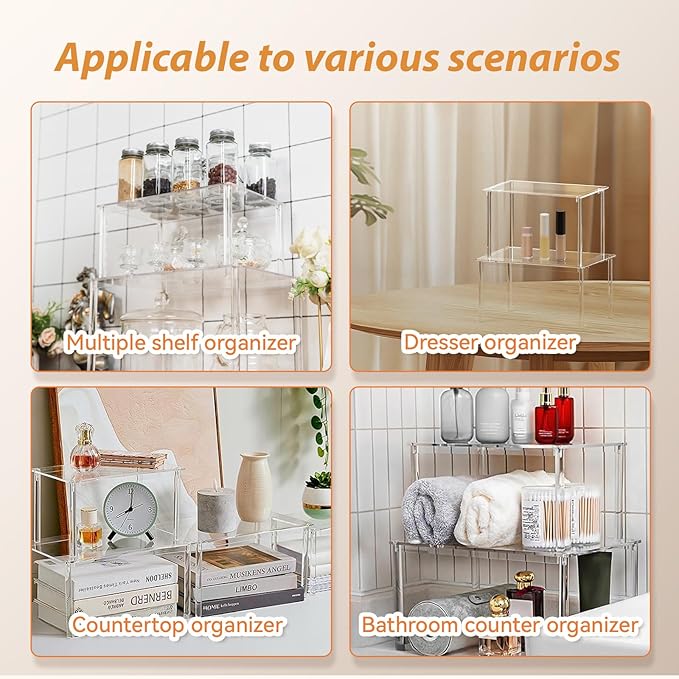 Acrylic Cabinet Organizer Shelf-4 Pack,Stackable Spice Rack Organizer for Cabinet,Clear Shelves for Kitchen Organizers and Storage