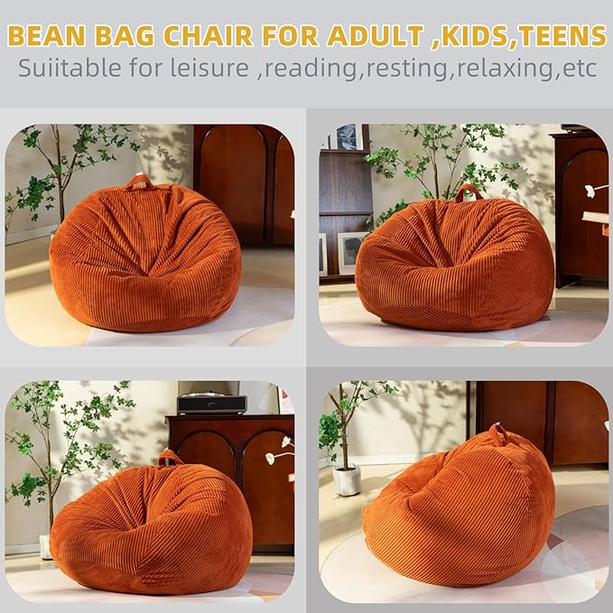 Stuffed Animal Storage Bean Bag Chair Cover, Cover Only (No Filler), Corduroy Toy Organizer Floor Cushion Seat, 48 in/120 cm Slipcover for Teens & Adults,Green