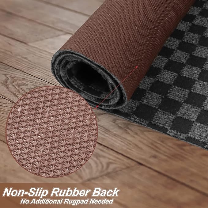 4' x 6' Runner Rugs with Rubber Backing, Indoor Outdoor Utility Carpet Runner Rugs, Checkered Gray, Can Be Used as Aisle for The RV and Boat, Laundry Room and Balcony