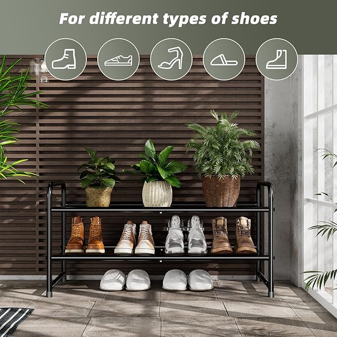 SUFAUY Shoe Rack for Closet, 33" Wide Metal Shoe Rack Organizer Heavy Duty, 2-Tier Mesh for Shoes, Black