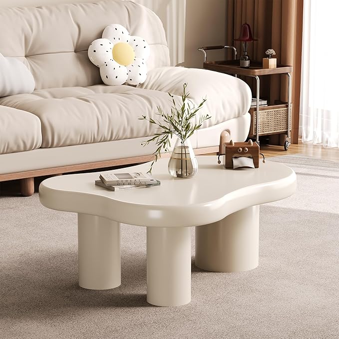Coffee Table- Cloud Coffee Table, 48” Round Edge Tables with Unique Irregular Curves, Modern Tea Tables for Living Room Apartment, Easy Assemble& Clean