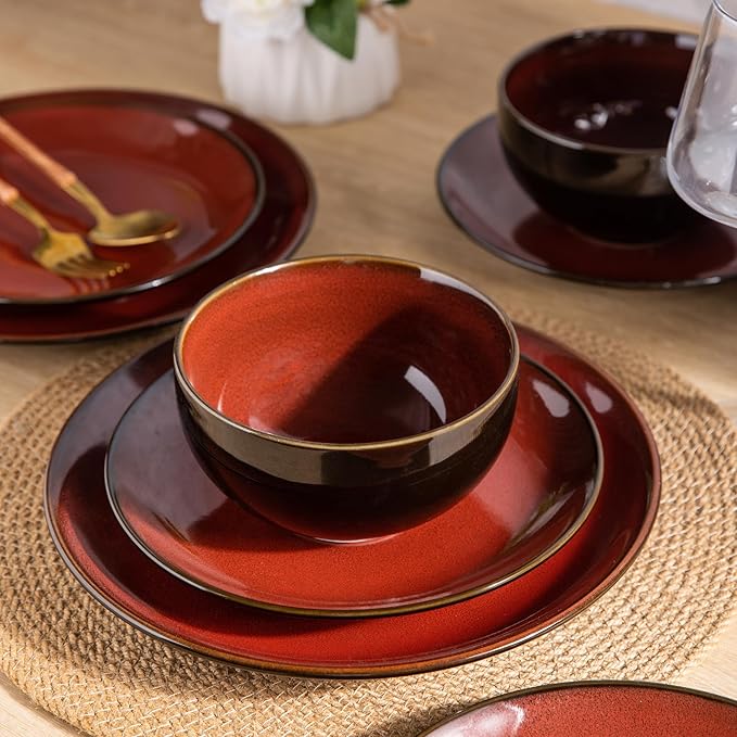 LERATIO Ceramic Dinnerware Sets for 4,Stoneware Coupe Plates and Bowls Sets,Highly Chip and Crack Resistant | Dishwasher & Microwave & Oven Safe Dishes set,Reactive Glaze Dinnerware- Service for 4