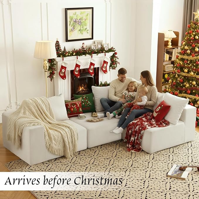 Vamcheer Modular Sectional Sofa - Modern L Shaped Boneless Couch with Deep Seat, Upholstered Sectional Couches for Living Room, Bedroom, Office, No Assembly Required, Cream