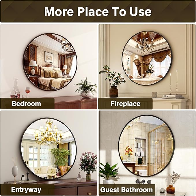 32 Inch Round Black Metal Wall Mirror - Stylish Circle Mirror for Entryway, Bathroom, and Living Room Decor | Matte Black Circle Wall Mirror