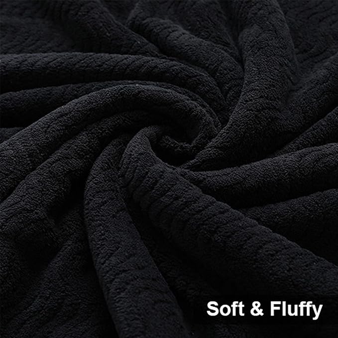 Ultra Soft Bath Towel Set of 4, Black Extra Large Textured Microfiber Luxury Towels 35x70 in, Quick Dry, Highly Absorbent, Fluffy, Oversized, for Bathroom Shower Pool Hotel Beach