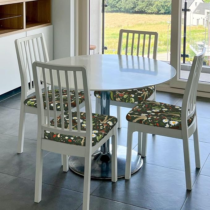 Seat Covers for Dining Room Chairsset of Set of 4, Green Flower Mushroom Daisy Camouflage Floral Stretch Chair Seat Covers Cushion Slipcovers for Kitchen Office