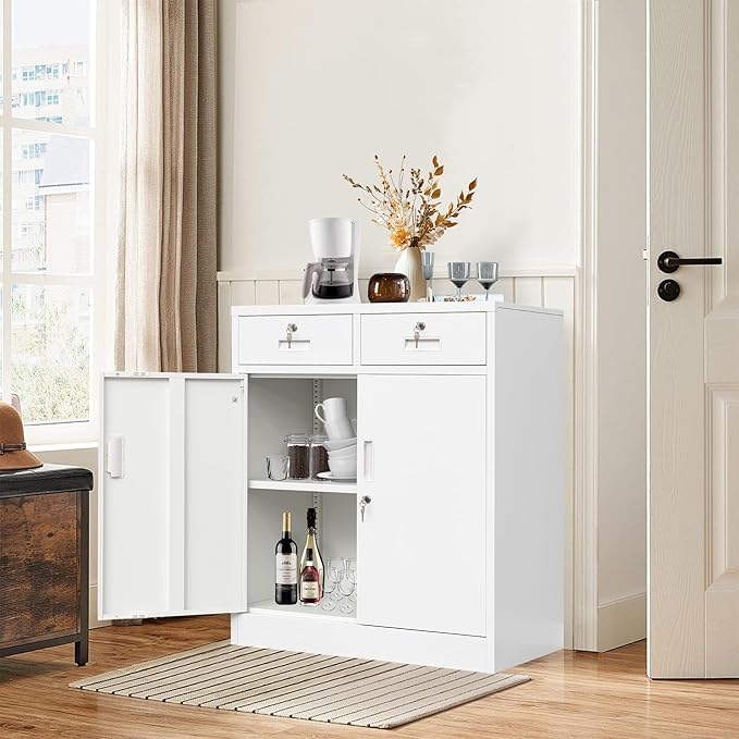 Storage Cabinet, 36 Inch Tall Metal Storage Cabinet with Doors and Shelves, Metal Cabinet with Drawers, Pantry Cabinets for Kitchen Storage, Garage Cabinet for Living, Dining Room.
