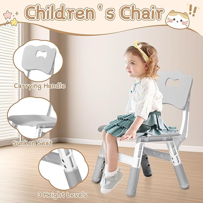 Adjustable Kids Table Chairs Set – Graffiti Desktop, Multi-Activity Height-Adjustable Toddler Study Desk for Ages 3-8 – Ideal for Home, Classroom, Daycare (B-Gray, 4 Chairs-31.5" L x 23.6" W)