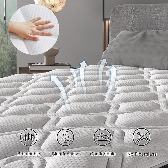Full Size Mattress, 14 Inch Hybrid Mattress in a Box with Individual Pocket Spring, Gel Memory Foam and Euro Top, Medium Firm Feel with Motion Isolation, Pressure Relief, Edge Support, Black