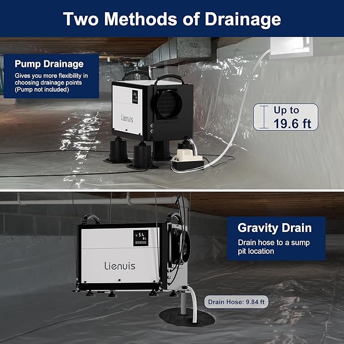 Crawl Space Dehumidifier with Drain Hose, Industry Water Damage Restoration, Auto Defrost, Memory Starting, Remote Control, CSA Listed, 110 Pints Commercial Dehumidifier for Warehouse Whole House