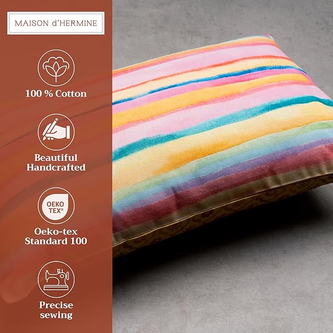 Maison d' Hermine Decorative Pillow Covers 12x20 Inch Rectangle 100% Cotton Throw Pillow Covers with Invisible Zipper for Living Room Couch, Chair, Sofas, Bedroom, Home (Hesperides - Bayadere)