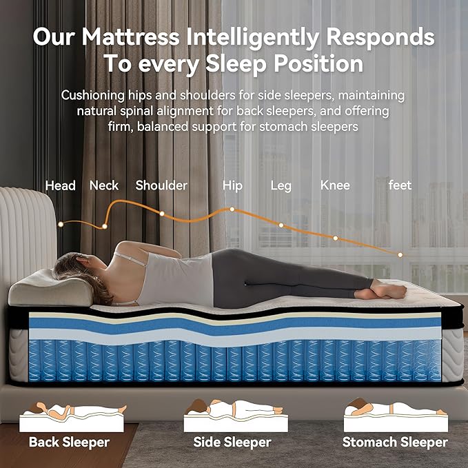 Queen Mattress 12 Inch, Queen Size Memory Foam Mattress in a Box, Hybrid mattresses with Independent Pocket Coils for Motion Isolation & Silent Sleep, Medium Firm,CertiPUR-US,100 Nights Trial