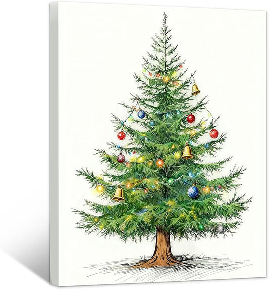 Framed Christmas Pictures Wall Decor,Vintage Pine Tree Prints,Winter Christmas Canvas Wall Art Decoration for Bedroom Bathroom Living Room Rustic Xmas Holiday Gifts (Christmas Tree 4, 12'' X 16'')