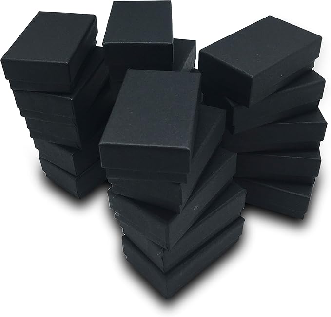 TheDisplayGuys - 100-Pack #21 Cotton Filled Cardboard Paper Jewelry Boxes Gift Case - Matte Black (2.6" x 1.6" x 1.0") - for Shipping or Storage