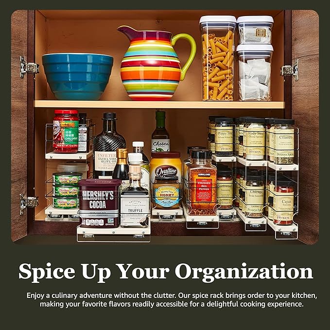 Vertical Spice - Sliding Spice Rack Organizer for Cabinets - Pull Out Shelves for Upper Kitchen Cabinets - Cabinet Organizer/Storage - USA Made - 2 Tiers - 3.45" x 10.75" x 10.6"(Cream, Assembled)