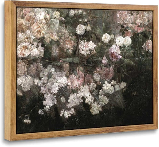 InSimSea Framed Canvas Wall Art, Vintage Country Garden in May Flower Wall Art, Rustic Wall Decor for Bedroom, Living Room, Bathroom, 8"x10"