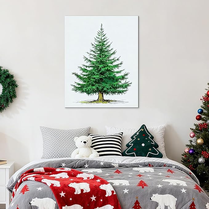 Framed Christmas Pictures Wall Decor,Vintage Pine Tree Prints,Winter Christmas Canvas Wall Art Decoration for Bedroom Bathroom Living Room Rustic Xmas Holiday Gifts (Christmas Tree 6, 20'' X 32'')