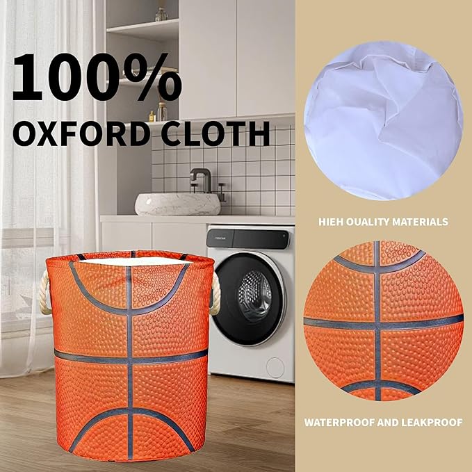 Basketball Hamper for Boys Room Decor Funny Tote Bag Kids Laundry Basket For Teen Boy Girl Ball Gift 17.7x13.7 Inch