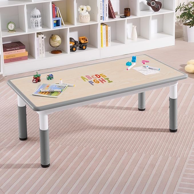 Adjustable Kids Table, Arts and Crafts Child Table with Graffiti Desktop, 7 Level Height Adjustable Children Table for Ages 3-8, Easy to Wipe Toddler Desk for Classrooms/Daycares/Homes