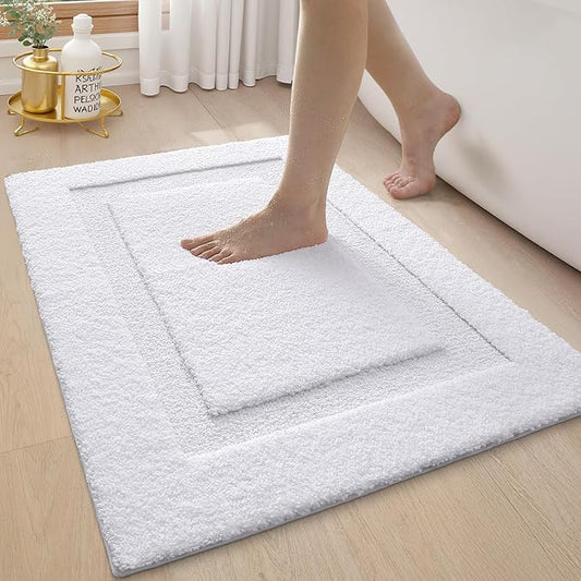 LUMI Ultra Soft Bathroom Rugs Non Slip with Rubber Backing, Absorbent Washable Bath Mat Quick Dry, Upgraded Premium Microfiber Plush Carpet for Bathtub and Shower Floor, White, 24x36