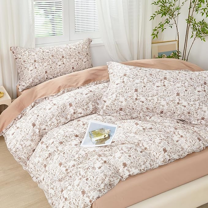 SAPHREAS King Size Boho Duvet Cover Set King Size 3pcs Chic Floral Botanical Bedding Comforter Cover Set 100% Cotton 1 Duvet Cover 104"x90" 2 Pillow Shams, Comforter Not Included