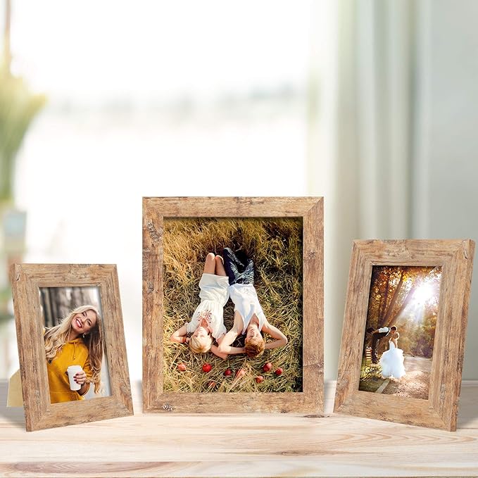 4x6 Picture Frame Set of 4, High Definition Real Glass Rustic Brown Frame, 4 x 6 Photo Frames for Tabletop Display and Wall Mounting