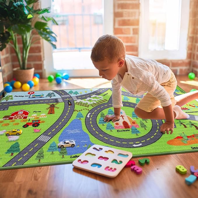 BEQHAUSE Kids Room Rugs City Life, 32”x60” Educational Road Traffic Kids Rug, Non Slip Washable Kid Carpets for Children Room Bedroom Playroom Nursery Room Decor
