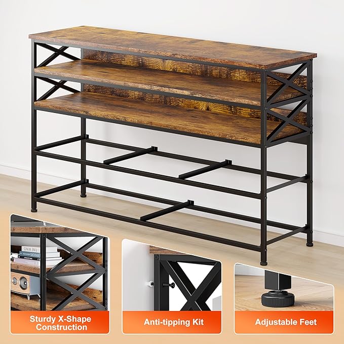 Black Dresser TV Stand for 50" TV, Sturdy Dresser for Bedroom with 3 Wood Open Shelves and 5 Fabric Drawers, Chest of Drawers Storage Dressers for Entryway, Closet, 11.8" D x 39.4" W x 38.4" H