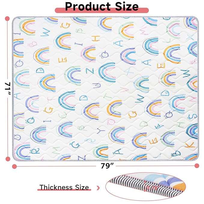 Baby Play Mat 79’’ x 71’’ Soft Baby Floor Mat Thicker Foam Play Mat for Babies，Toddlers, Foldable Baby Playpen Mat Crawling Mat，Rainbow Design