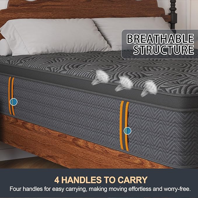 Full Size Mattress, 12 Inch Hybrid Mattresses with Durable Support, Motion Isolation & Individually Poctet, 100 Night Trial, Dark Grey