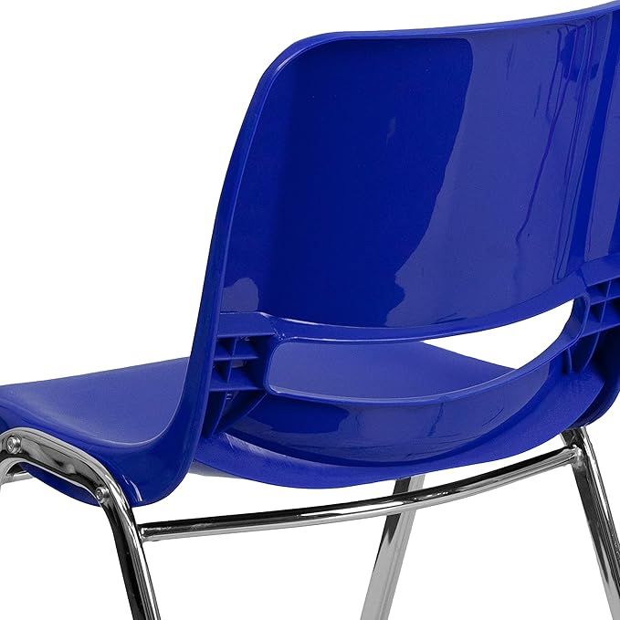 EMMA + OLIVER Kid's Navy Ergonomic Shell Stack Chair - Chrome Frame and 14"H Seat