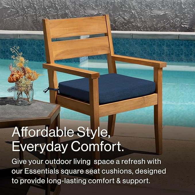 Honeycomb Outdoor Essentials Set of 2 Square Seat Pads, 19 x 19, Hampton Texture Navy Dining Chair Cushions for Patio Furniture