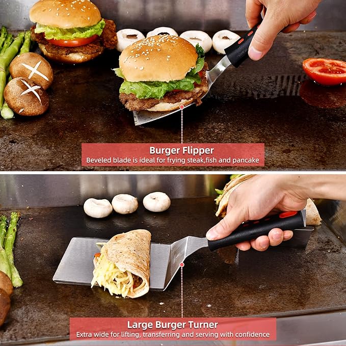 Griddle Accessories Kits, 30 Pcs Griddle Grill Tools Set, Professional Grill BBQ Spatula Set with Basting Cover, Spatula, Scraper, Bottle, Tongs, Egg Ring